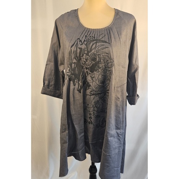 Peacock Ways Tops - Peacock Ways Linen Dark Grey Tunic Dress‎ Artsy Lagenlook Size L